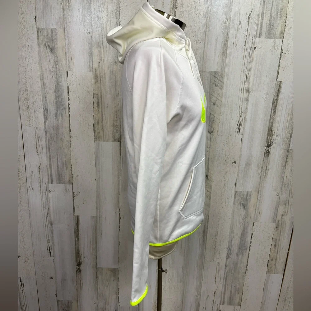Nike Dri-Fit White Hoodie with Neon Yellow Swoosh‎